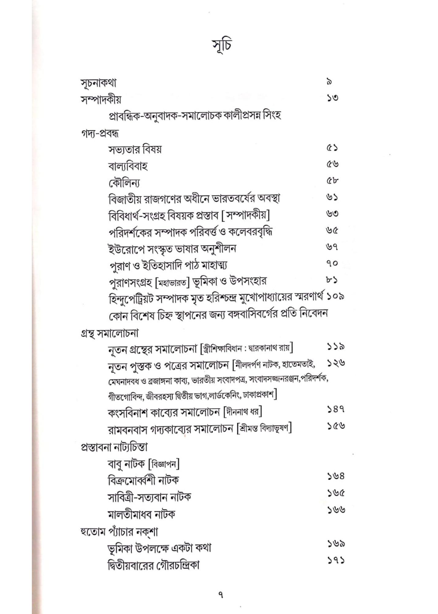 Kaliprasanya Singha Gadya Prabandha Patraboli